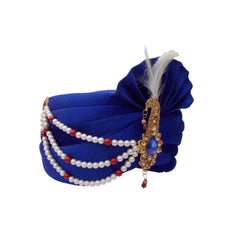 Krypmax Men's Velvet Groom Head Safa Turban/Pagdi/Pagri (Royal Blue, 22 to 22.5 Inch Size)