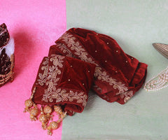 Krypmax Floral Lace Velvet Sherwani Shawl for Men Wedding (Maroon, 2.5 Metre Length)