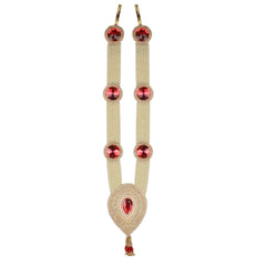Krypmax Men's Wedding Necklace Groom Jewellery, Traditional Dulha Long Paan Haar (Red Stones Design)