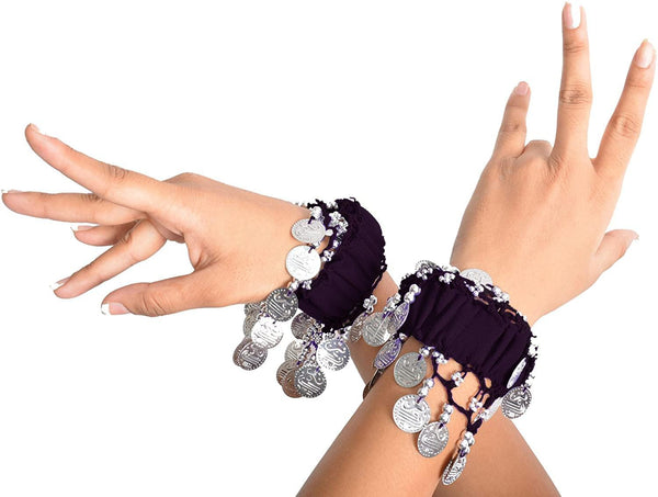 Buy Krypmax Indian Dance Wear, Belly Dance Accessories Silver Coins Dancing  Hand Bracelets (1 Pair) for Adult