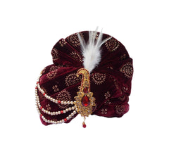 Krypmax Mens Printed Velvet Traditional Ethnic Safa/Turban/Pagdi/Pagri (Maroon Color) with Velvet Dupatta