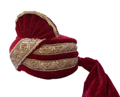 Krypmax Men Wedding Velvet dulha Marriage/pagdi for Bridegroom/Traditional Ethnic Pagri, Multicolor (Size: 22 to 22.5 Inch) Maroon