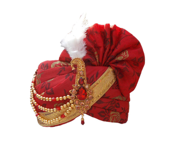 Krypmax Jodhpuri Men's Wedding Safa/Groom Pagdi/Pagri Turban for Marriage - Maroon Red