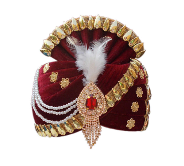 Krypmax Men's Wedding Groom Head Safa Turban/Pagdi/Pagri, Made of Velvet - Multi Colour