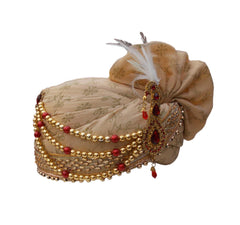 Krypmax Men's Floral Wedding Safa/Turban/Pagdi, Dulha Groom Jodhpuri Pagri (Peach Brown, 22.5 Inch Size)