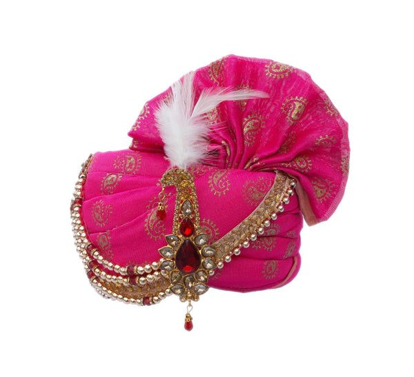 Krypmax Men's Traditional Ethnic Wedding Floral Print Safa/Turban/Pagri, Dulha Groom Pagdi (Pink)