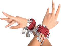 Krypmax Indian Dance Wear, Belly Dance Accessories Silver Coins Dancing Hand Bracelets (1 Pair) for Adult | Stage Performance Wear