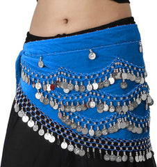 Krypmax Belly Dance Velvet Hip Scarf Waist Belt with 250 Silver Coins for Women and Girls
