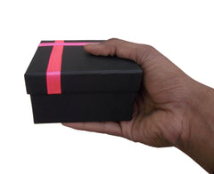 Krypmax Multipurpose Square Empty Gift Box for Her/him with Pink Ribbon Lid, Black Medium Size (10.5 x 10.5 x 6 cm)