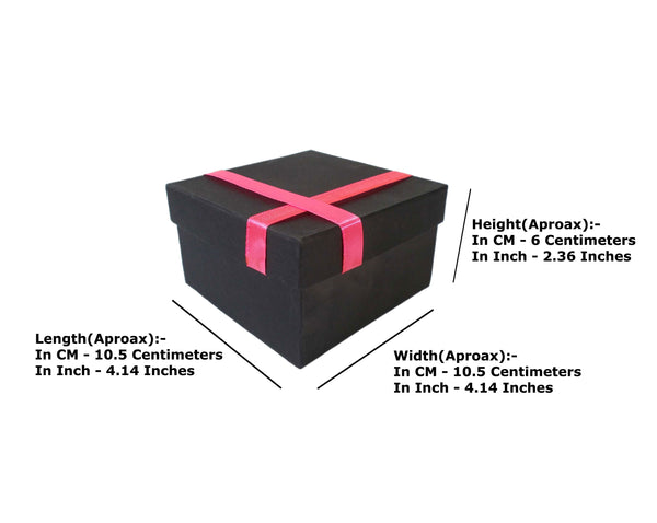 Krypmax Multipurpose Square Empty Gift Box for Her/him with Pink Ribbon Lid, Black Medium Size (10.5 x 10.5 x 6 cm)