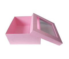 Krypmax Square Shape Partition Included Window Lid Gift Box, Light Pink (Size: 18.5 x 18.5 x 9 cm)