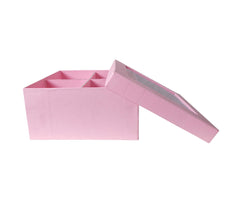 Krypmax Square Shape Partition Included Window Lid Gift Box, Light Pink (Size: 18.5 x 18.5 x 9 cm)
