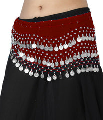 Krypmax Women's Chiffon Belly Dance Hip Scarf Waistband Belt Skirt with 130 Silver Coins