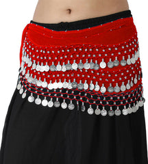 Krypmax Women's Chiffon Belly Dance Hip Scarf Waistband Belt Skirt with 160 Silver Coins
