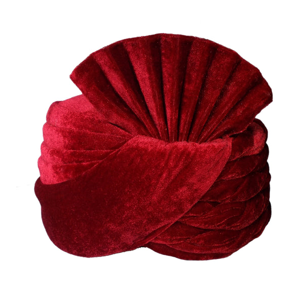 Krypmax Mens Solid Velvet Traditional Ethnic Safa/Turban/Pagdi/Pagri, Maroon (Size: 22 to 22.5 Inch)