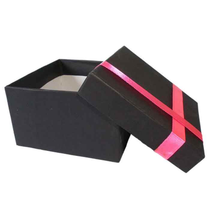 Krypmax Multipurpose Square Empty Gift Box for Her/him with Pink Ribbon Lid, Black Medium Size (10.5 x 10.5 x 6 cm)