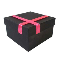 Krypmax Multipurpose Square Empty Gift Box for Her/him with Pink Ribbon Lid, Black Medium Size (10.5 x 10.5 x 6 cm)