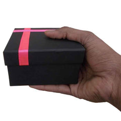 Krypmax Multipurpose Square Empty Gift Box for Her/him with Pink Ribbon Lid, Black Medium Size (10.5 x 10.5 x 6 cm)