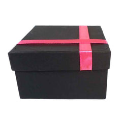 Krypmax Multipurpose Square Empty Gift Box for Her/him with Pink Ribbon Lid, Black Medium Size (10.5 x 10.5 x 6 cm)