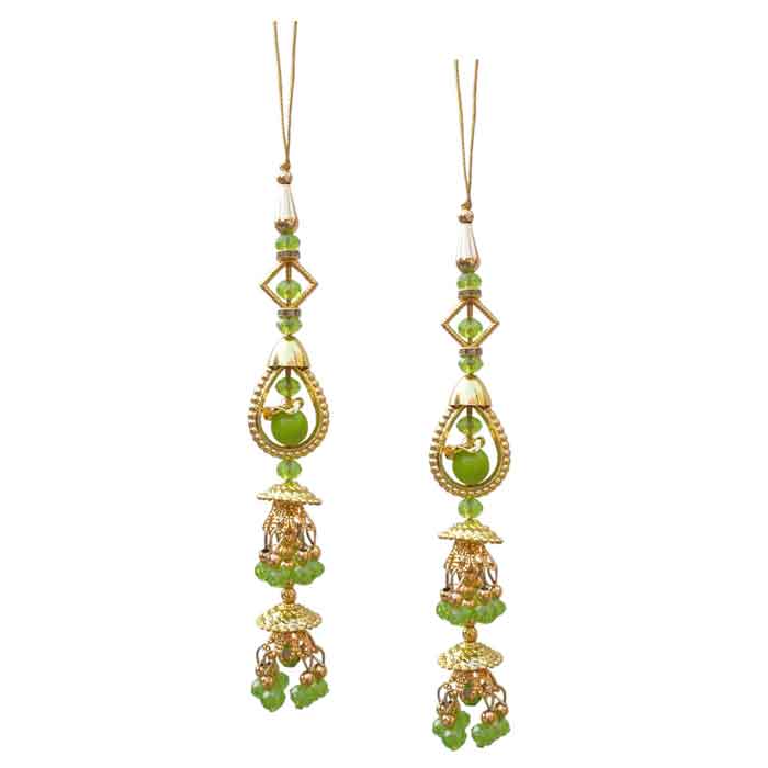 Krypmax Hanging Designer Tassel Latkan for Lehenga, Blouses, Dupatta, Art & Craft (Green Pearl Design)