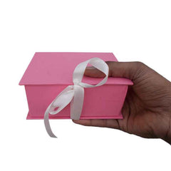 Krypmax Cardboard Empty Multipurpose Rectangular Pink Gift Box with Fancy White Ribbon (14 x 11 x 6 cm / Medium)