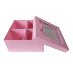 Krypmax Square Shape Partition Included Window Lid Gift Box, Light Pink (Size: 18.5 x 18.5 x 9 cm)