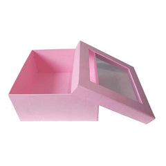 Krypmax Square Shape Partition Included Window Lid Gift Box, Light Pink (Size: 18.5 x 18.5 x 9 cm)