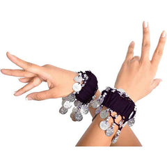 Krypmax Indian Dance Wear, Belly Dance Accessories Silver Coins Dancing Hand Bracelets (1 Pair) for Adult | Stage Performance Wear