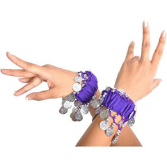 Krypmax Indian Dance Wear, Belly Dance Accessories Silver Coins Dancing Hand Bracelets (1 Pair) for Adult | Stage Performance Wear