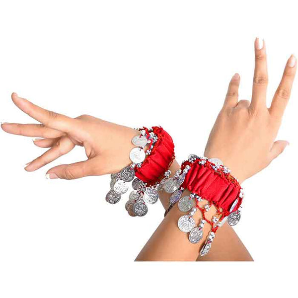 Krypmax Indian Dance Wear, Belly Dance Accessories Silver Coins Dancing Hand Bracelets (1 Pair) for Adult | Stage Performance Wear