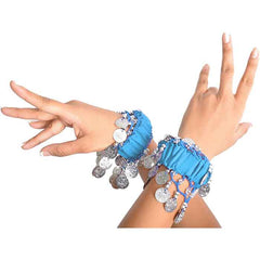 Krypmax Indian Dance Wear, Belly Dance Accessories Silver Coins Dancing Hand Bracelets (1 Pair) for Adult | Stage Performance Wear