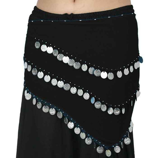 Krypmax Belly Dance Hip Scarf Waist Belt with 105 Silver Coins for Women and Girls, Triangle Shape