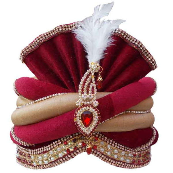 Krypmax Men's Velvet and Silk Ethnic Groom Head Pagdi/Pagri for Dulha Marriage (Multicolour)