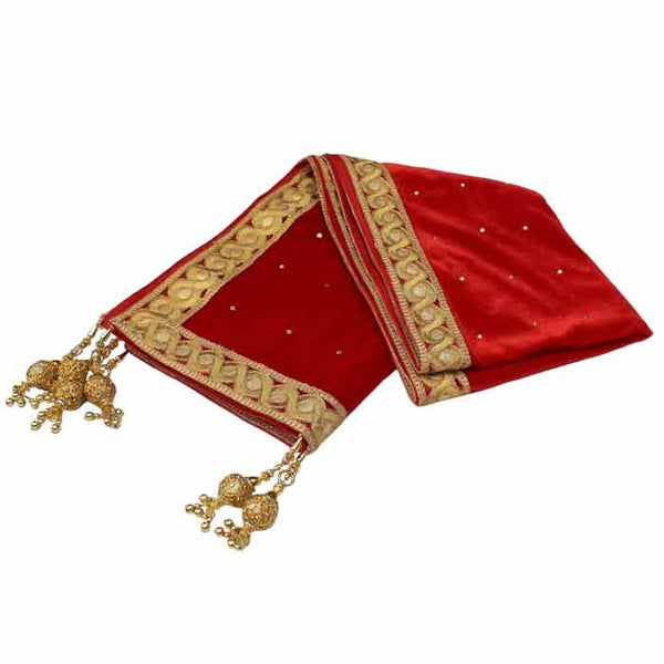 Krypmax Men's Velvet Sherwani Maharaja Shawl/Dupatta (Red, 2.5 Metre Length)