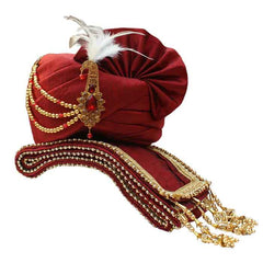 KRYPMAX Royal Groom's Safa Stole Set, Traditional Safa Pagri with Stole/Dupatta, Maroon Colour (Pagdi Size: 22.5 to 23 Inch)