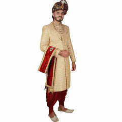 Krypmax Men's Dupion Silk Groom Sherwani Stole Dupatta, Chunni Dupatta (Maroon, 2.5 Meter Long)