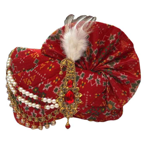 KRYPMAX Men's Traditional and Ethnic Safa Turban Dulha Pagri (Red Colour, Size: 22 to 22.5 Inch)