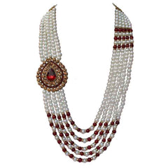 KRYPMAX Pearl Necklace Jewellery for Groom Five Line Dulha Moti Mala Haar for Men