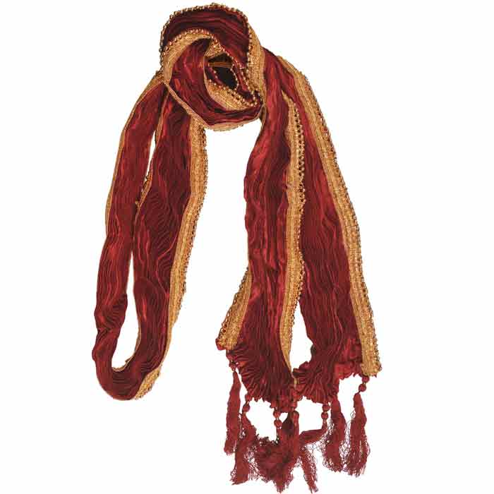 Krypmax Men's Silk Moti Lace Pleated Dupatta Stole Chunni Dupatta (Maroon, Metre Length)