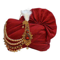 KRYPMAX Royal Groom's Safa Stole Set, Traditional Safa Pagri with Stole/Dupatta, Maroon Colour (Pagdi Size: 22.5 to 23 Inch)
