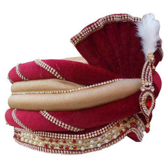 Krypmax Men's Velvet and Silk Ethnic Groom Head Pagdi/Pagri for Dulha Marriage (Multicolour)