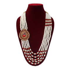 KRYPMAX Pearl Necklace Jewellery for Groom Five Line Dulha Moti Mala Haar for Men