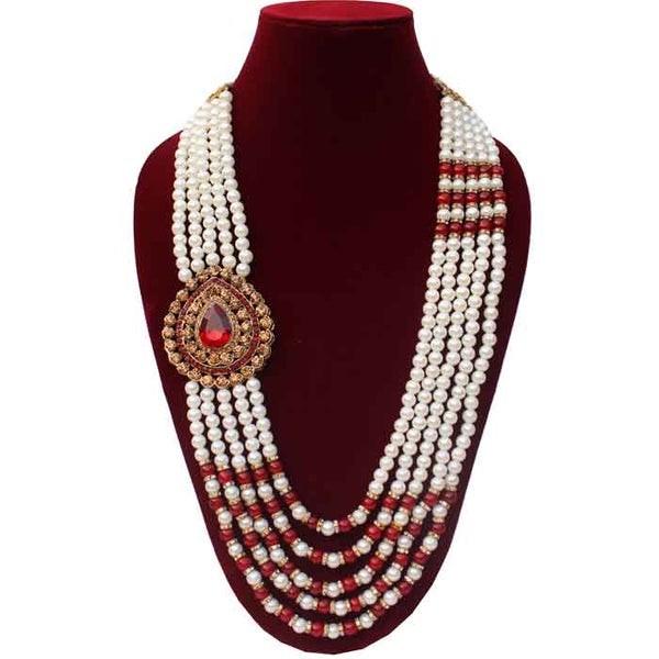 KRYPMAX Pearl Necklace Jewellery for Groom Five Line Dulha Moti Mala Haar for Men