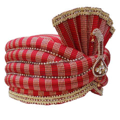 Krypmax Shiny Line on Red Color Traditional Readymade Ethnic Men Wedding Safa/Turban/Pagdi/Pheta/Pagri