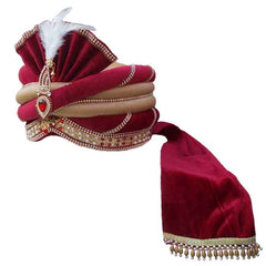 Krypmax Men's Velvet and Silk Ethnic Groom Head Pagdi/Pagri for Dulha Marriage (Multicolour)