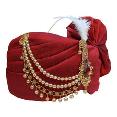 KRYPMAX Royal Groom's Safa Stole Set, Traditional Safa Pagri with Stole/Dupatta, Maroon Colour (Pagdi Size: 22.5 to 23 Inch)