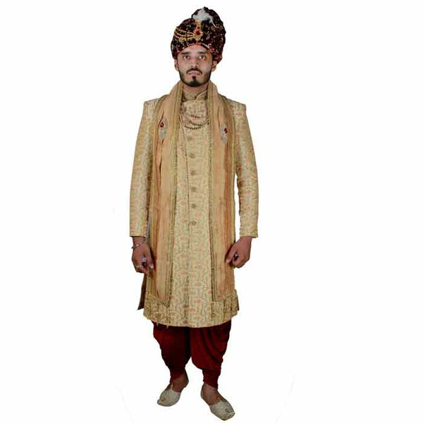 Krypmax Men's Dupion Silk Groom Sherwani Stole Dupatta, Chunni Dupatta (Chiku, 2.5 Meter Long)