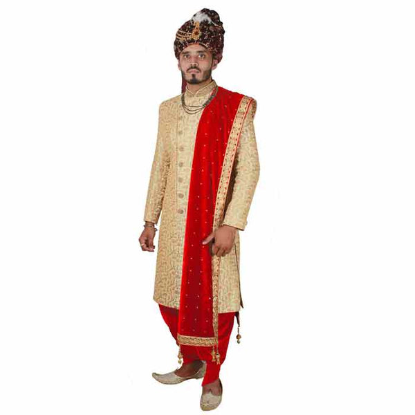 Krypmax Men's Velvet Sherwani Maharaja Shawl/Dupatta (Red, 2.5 Metre Length)