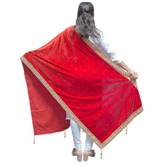 Krypmax Women's Velvet Hand Work Wedding Stole/Shawl/Dupatta (Red Colour)