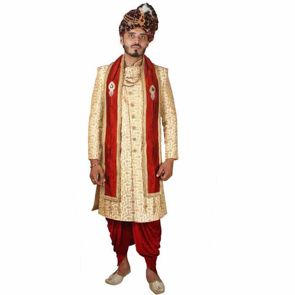 Krypmax Men's Dupion Silk Groom Sherwani Stole Dupatta, Chunni Dupatta (Maroon, 2.5 Meter Long)